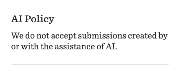 AI submission guidelines screenshot from The Sun Magazine